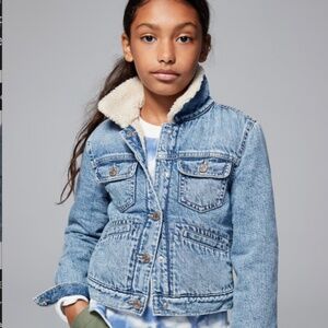 Gap Kids Sherpa Lined Icon Denim Jacket 14-16 Trucker Jacket Heavy Classic Warm
